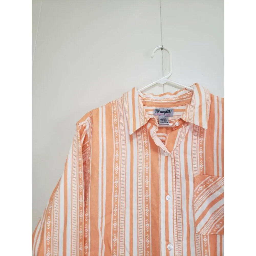Wrangler Wrancher Womens L Shirt Orange Western Aztec Stripe Rodeo Cotton NWT - Picture 4 of 7
